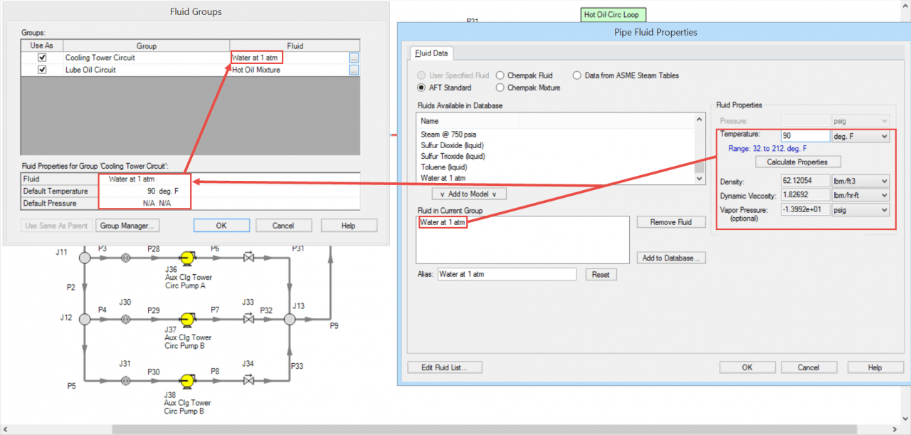 Figure 4 - Defining Fluid Groups. Water group specified at temperature of 90 deg F. b2ap3 large Thermal Linking Figure 4