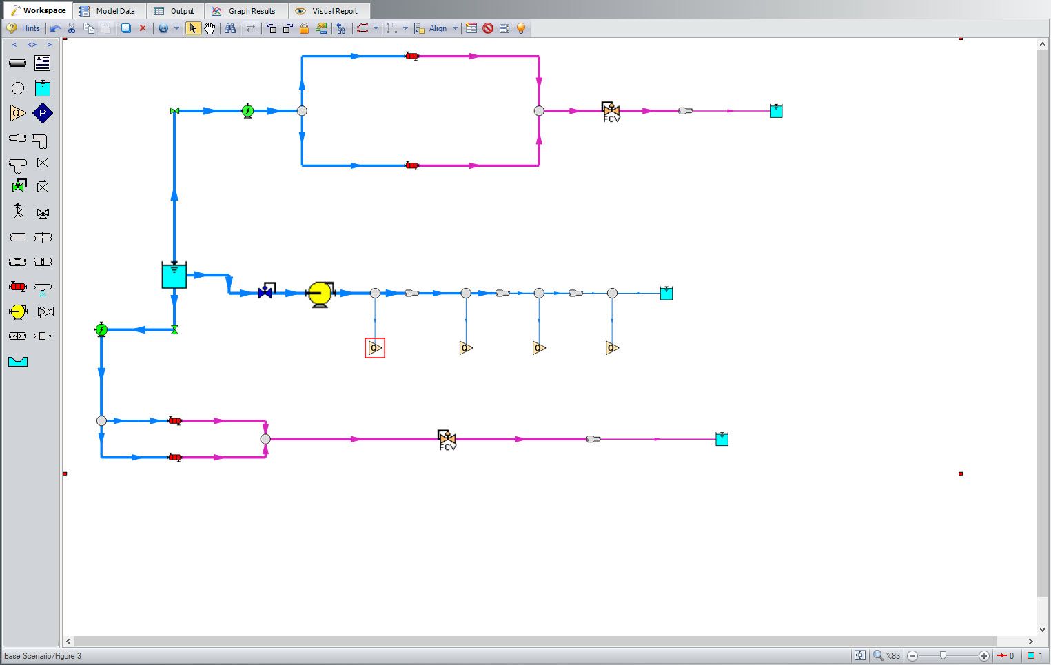 Figure 3: Workspace with Various Junction Icon Styles and Differing Pipe and Junction Colors Figure-3.jpg