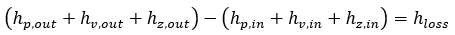 Modified Bernoulli equation. The difference of the total hydraulic head at the pipe inlet and outlet is equal to the frictional head loss across the pipe.