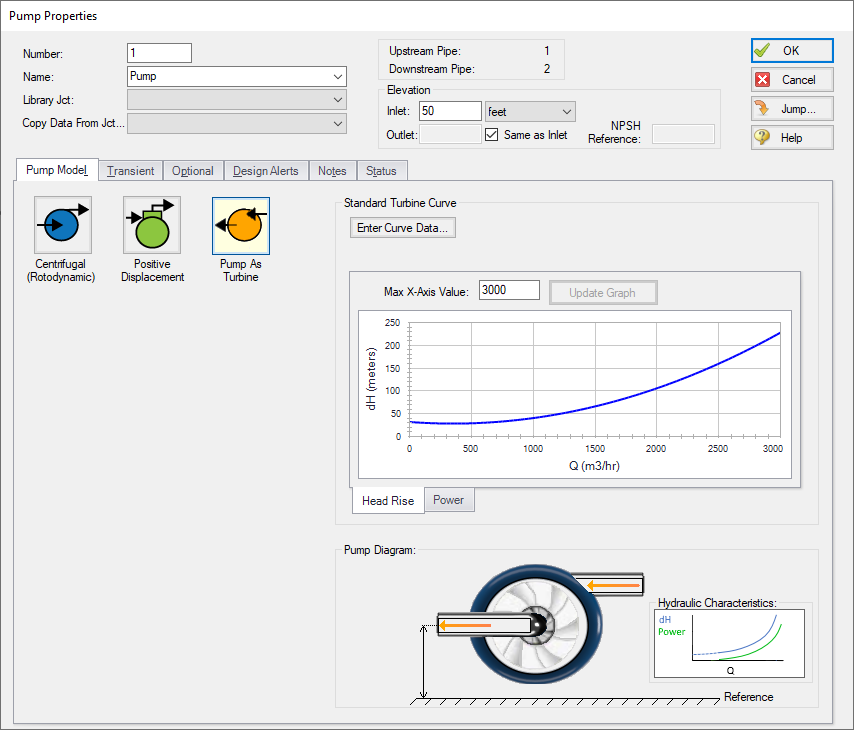 Pump Properties input form for a Pump as Turbine